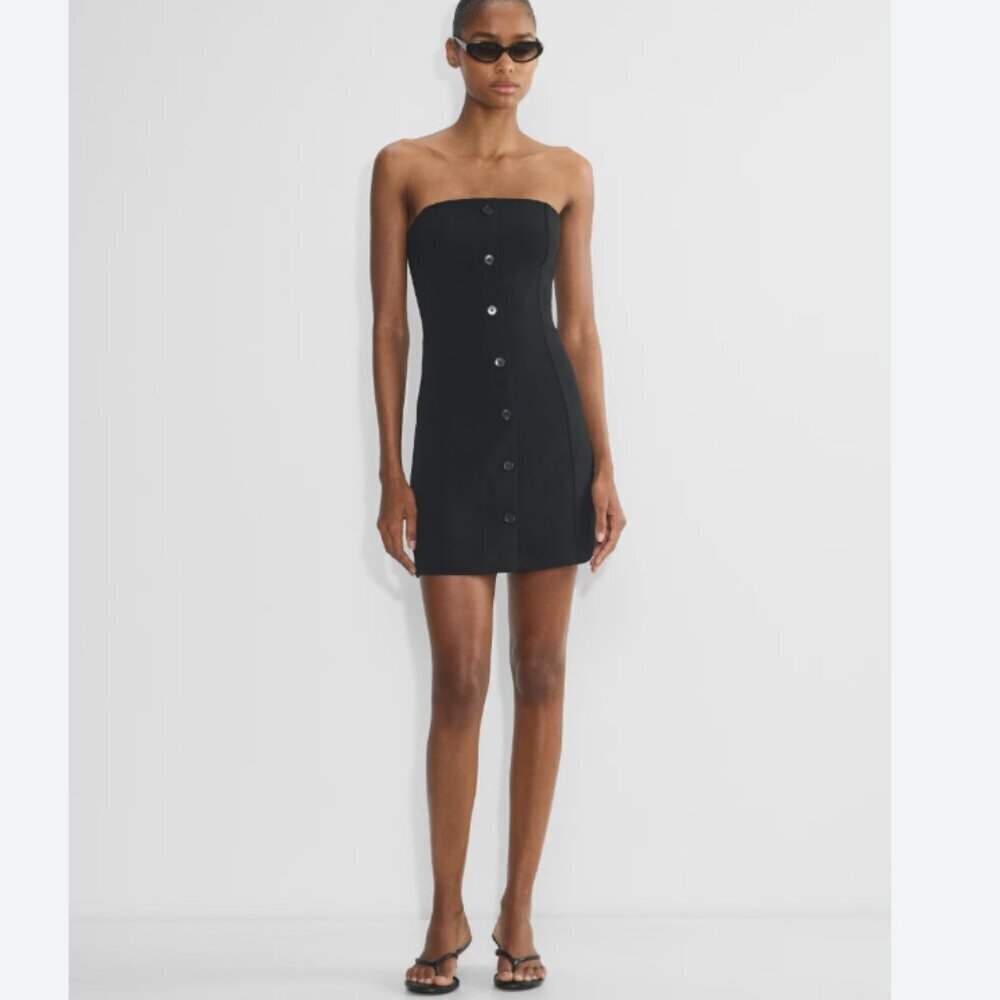 Aritzia Wilfred Rarity Dress Strapless Crepe Button Up Mini Black Size 2